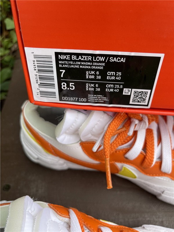 Authentic sacai x Nike Blazer Low Orange