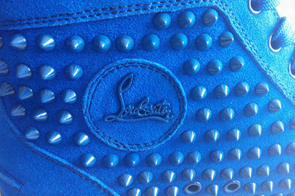 Super Max Perfect Christian Louboutin Louis spike men's flat suede blue(with receipt)