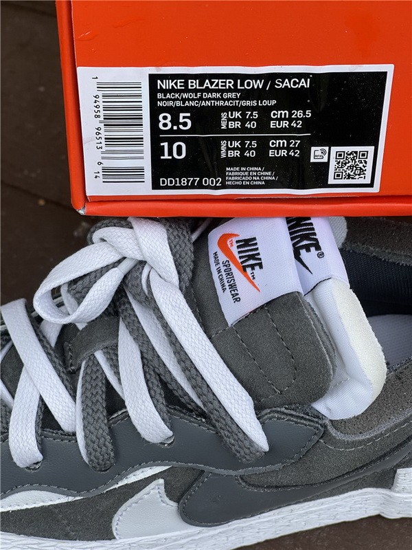 Authentic sacai x Nike Blazer Low Grey