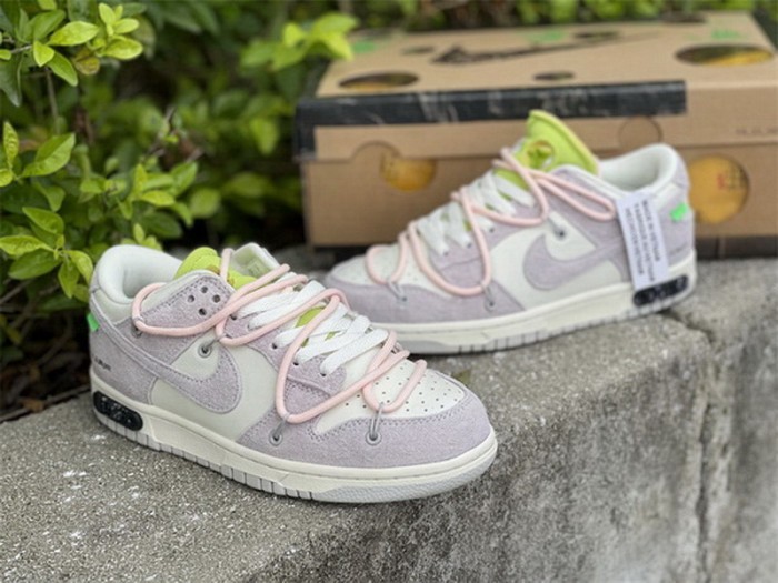 Authentic OFF-WHITE x Nike Dunk Low “The 50” Beige White Pink
