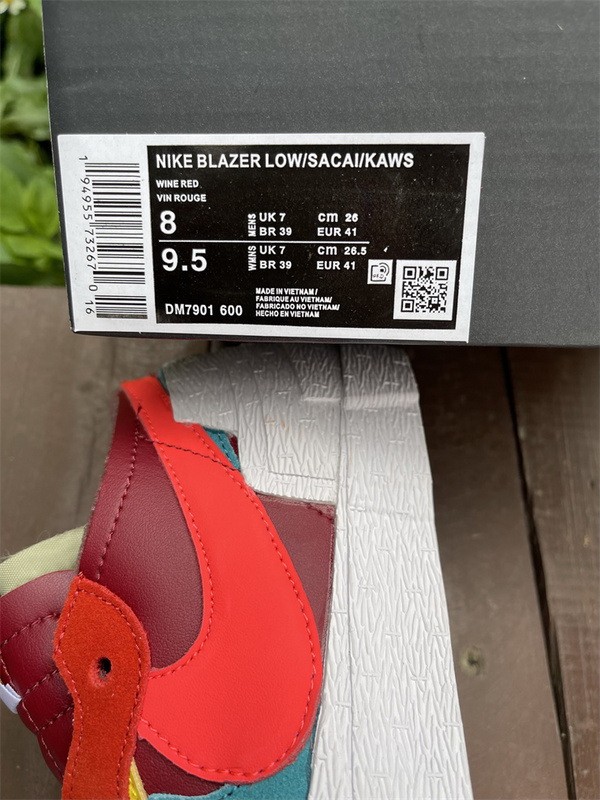 Authentic Sacai x KAWS x Nike Blazer Low Red