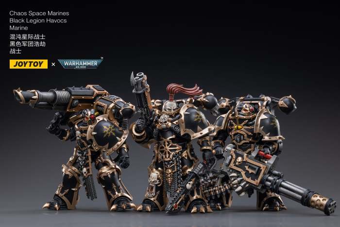 JOYTOY Warhammer 40K 1/18 Action Figure – Set 3 Pezzi Chaos Space Marines Legione Nera – Modelli Da Collezione Dipinti A Mano - 3