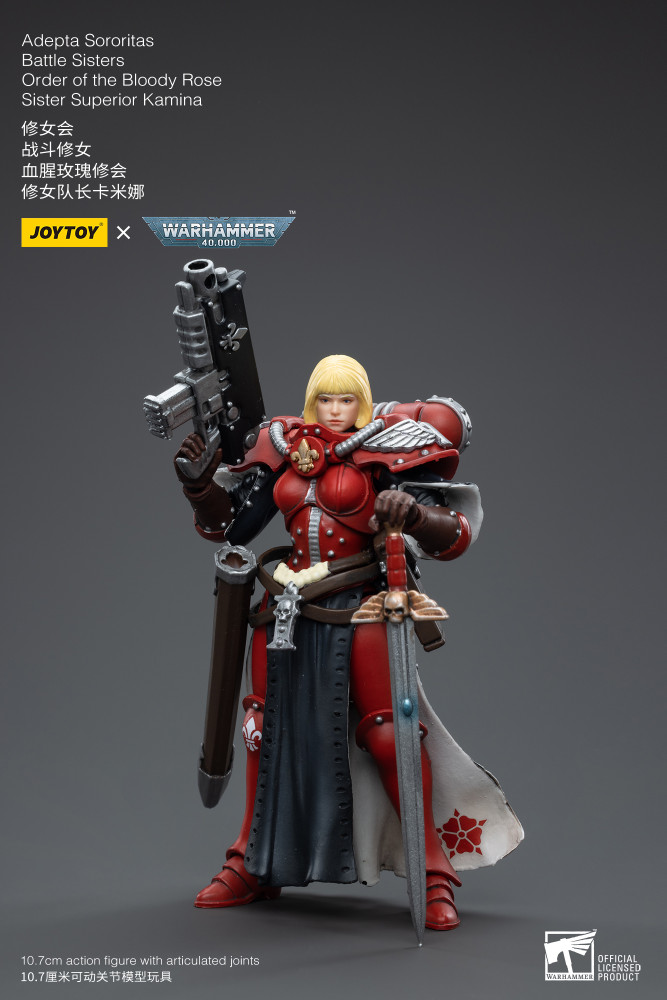 JOYTOY Warhammer 40k Figura 1/18 Adepta Sororitas Battle Sisters Orden de la Rosa Sangrienta Hermana Superior Kamina 12 cm