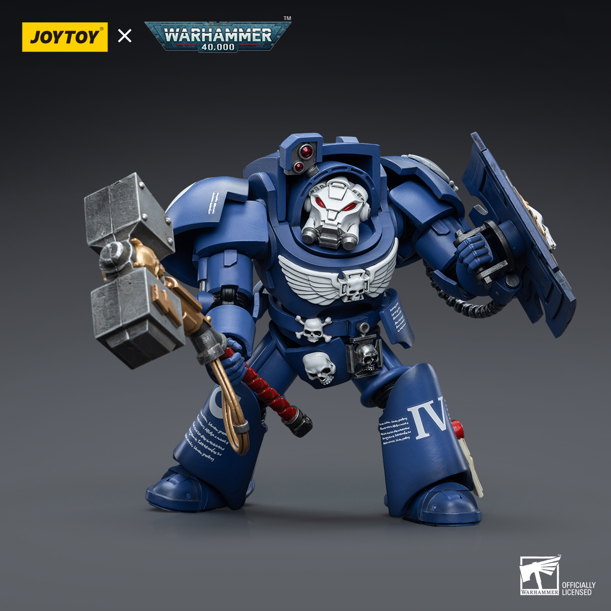 Figura JOYTOY 1/18 Warhammer 40k Ultramarines Tenente Con Pugno Di Potenza, Dipinta, Alta 5 Pollici