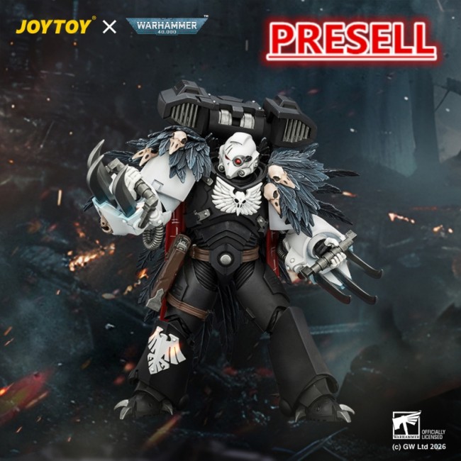 JOYTOY JT04742 Warhammer 40k 1:18 Raven Guard Chapter Master Aethon Shaan with Claws of Severax and Heavy Bolt Pistol