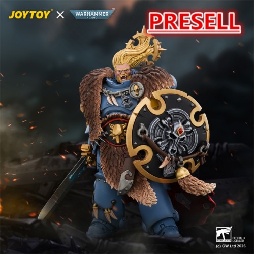 JOYTOY JT05312 Warhammer 40k 1:18 Space Wolves Wolf Guard Battle Leader with Master-crafted Power Weapon, Storm Shield, Thunder Hammer Master-crafted Heavy Bolt Pistol, and Plasma Pistol