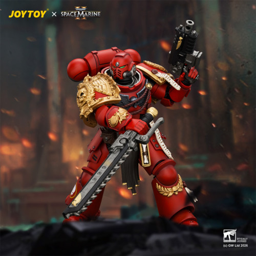 JOYTOY JT05305 Warhammer 40k Space Marine 2 1: 18 Blood Angels Veteran with Bolt Rifle, Chainsword and Bolt Pistol and Plasma Pistol