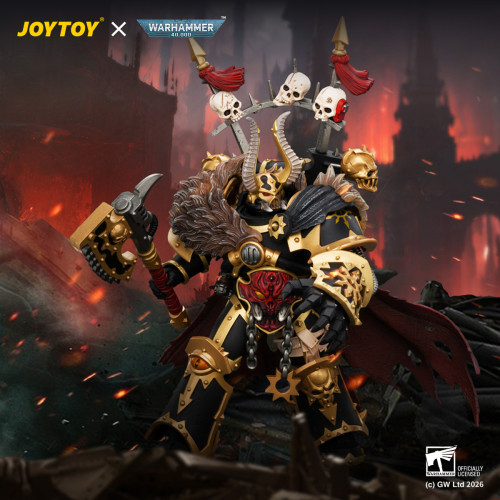 JOYTOY JT05046 Warhammer 40k 1:18 Black Legion Chaos Lord with Power Fist, Plasma Pistol and Astartes Chainblade