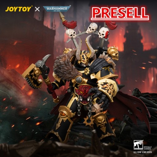 JOYTOY JT05046 Warhammer 40k 1:18 Black Legion Chaos Lord with Power Fist, Plasma Pistol and Astartes Chainblade